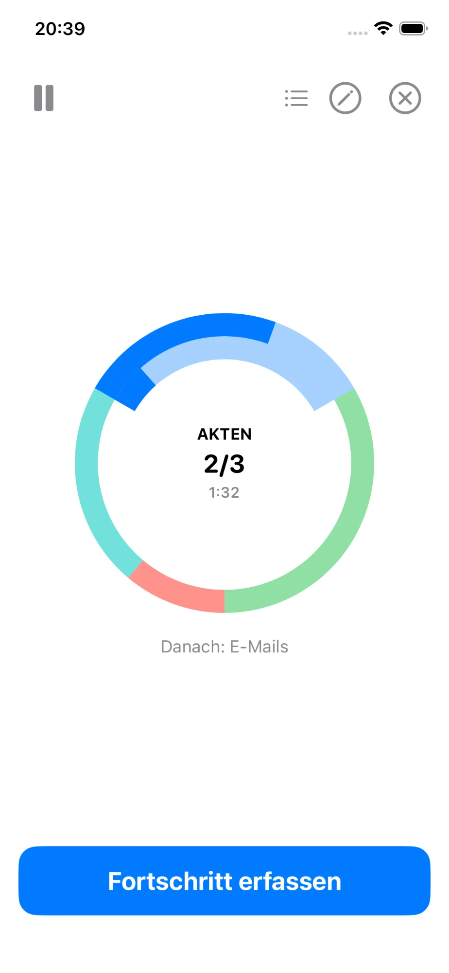 Arbeitsmodus mit Zeit- und Vorgangsanzeige