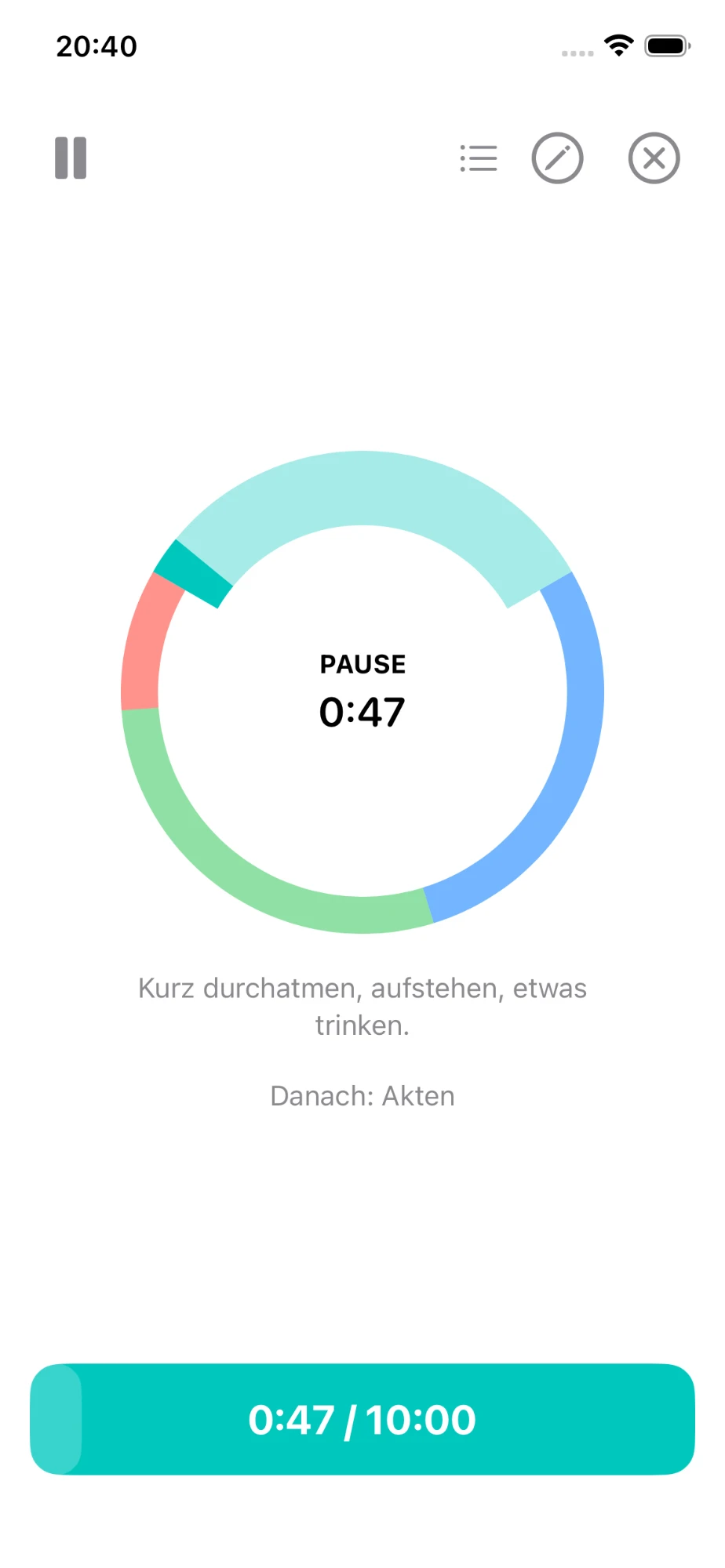Arbeitsmodus einer Pause-Station