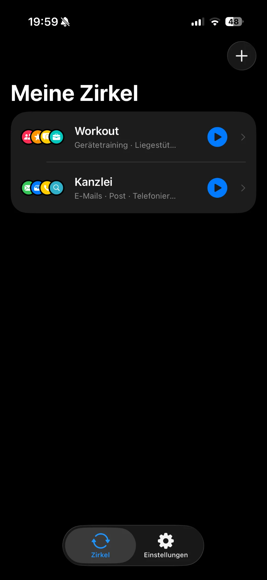 Zirkel-Liste mit Workout- und Büro-Zirkel